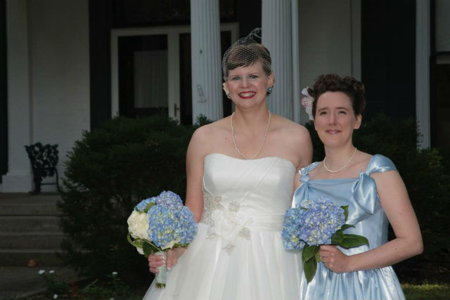 Debby (pictured right) was my Maid of Honor.  She and her mother sewed the dress she is wearing in this photo  from a re-issued vintage pattern.